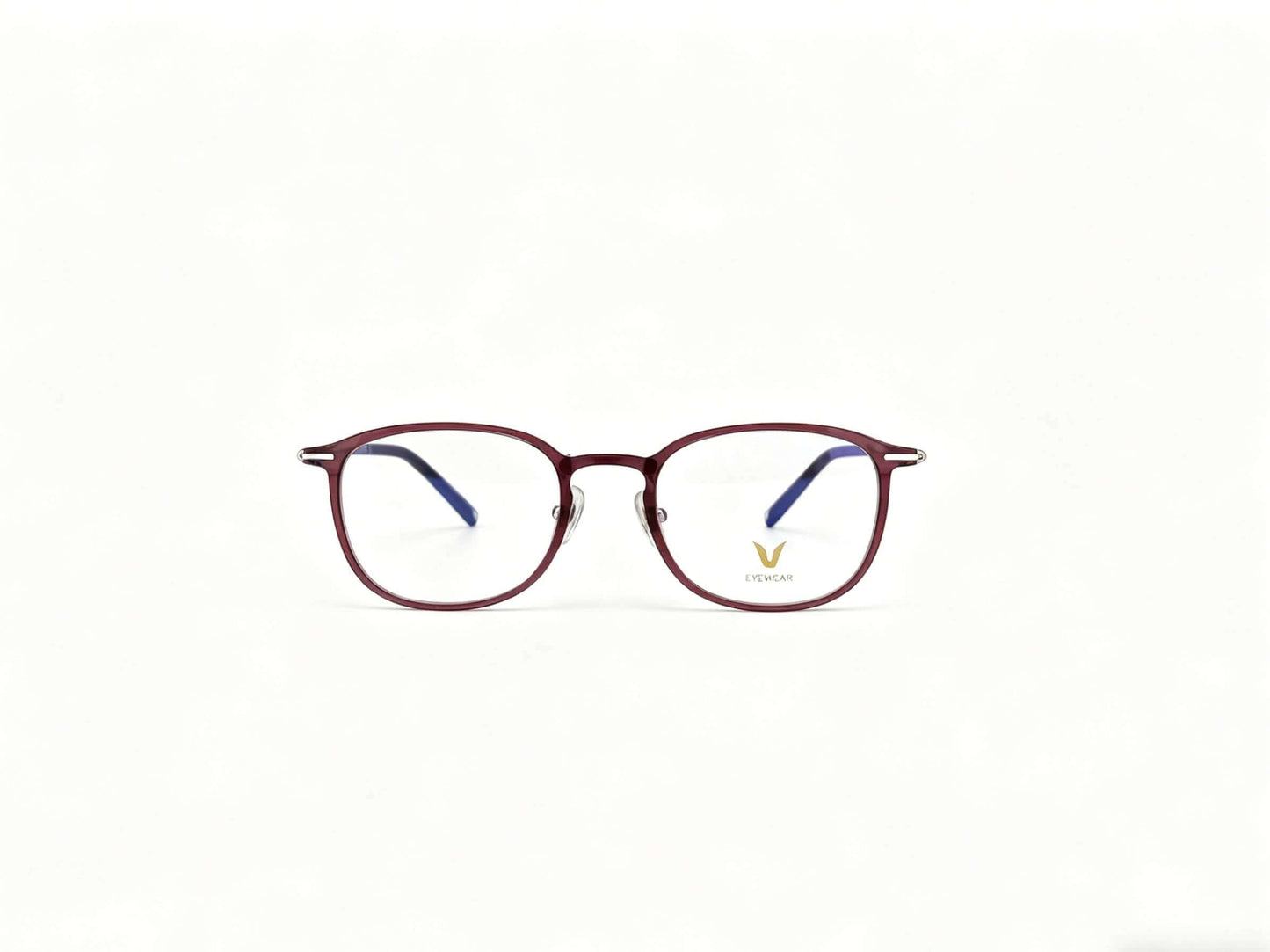 Purple trim vintage square glasses front view isolated white background, minimalist retro square acetate eyeglasses for prescription lenses