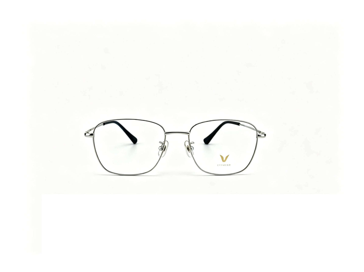 Silver thin metal glasses frames white background product photo, minimalist thin square metal eyeglasses for men women lightweight daily wear optical frame