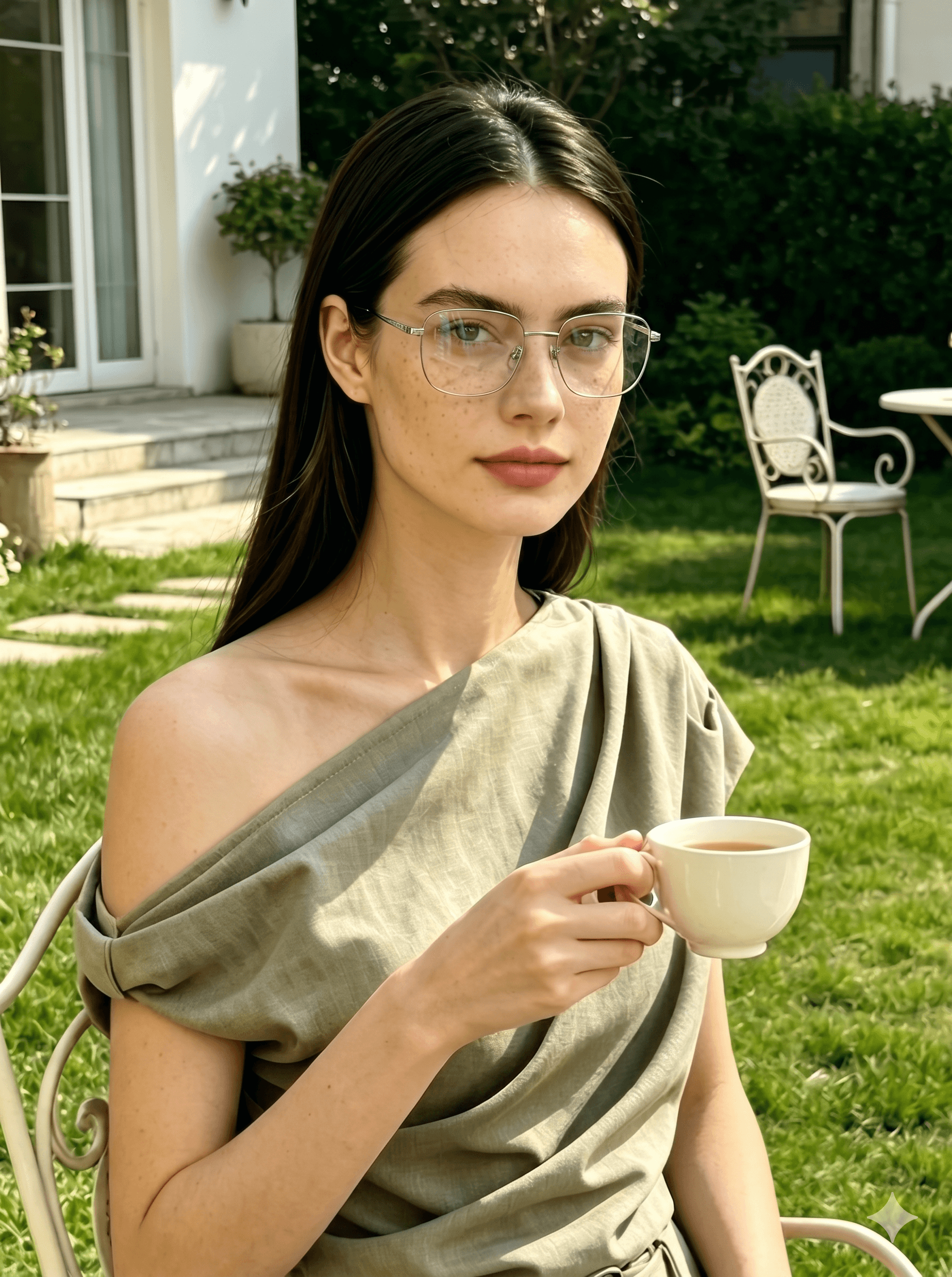 Oversized square glasses V Pai 2633 dramatic modern lifestyle shot