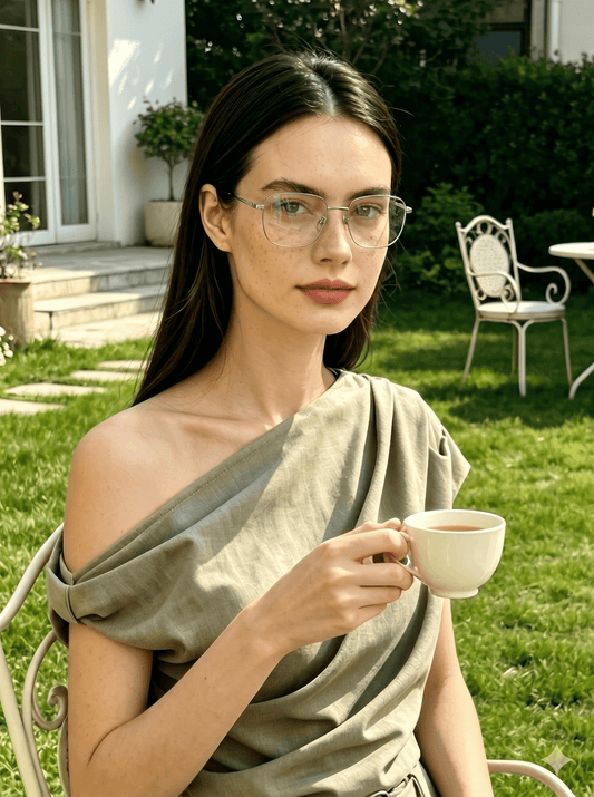 Oversized square glasses V Pai 2633 dramatic modern lifestyle shot