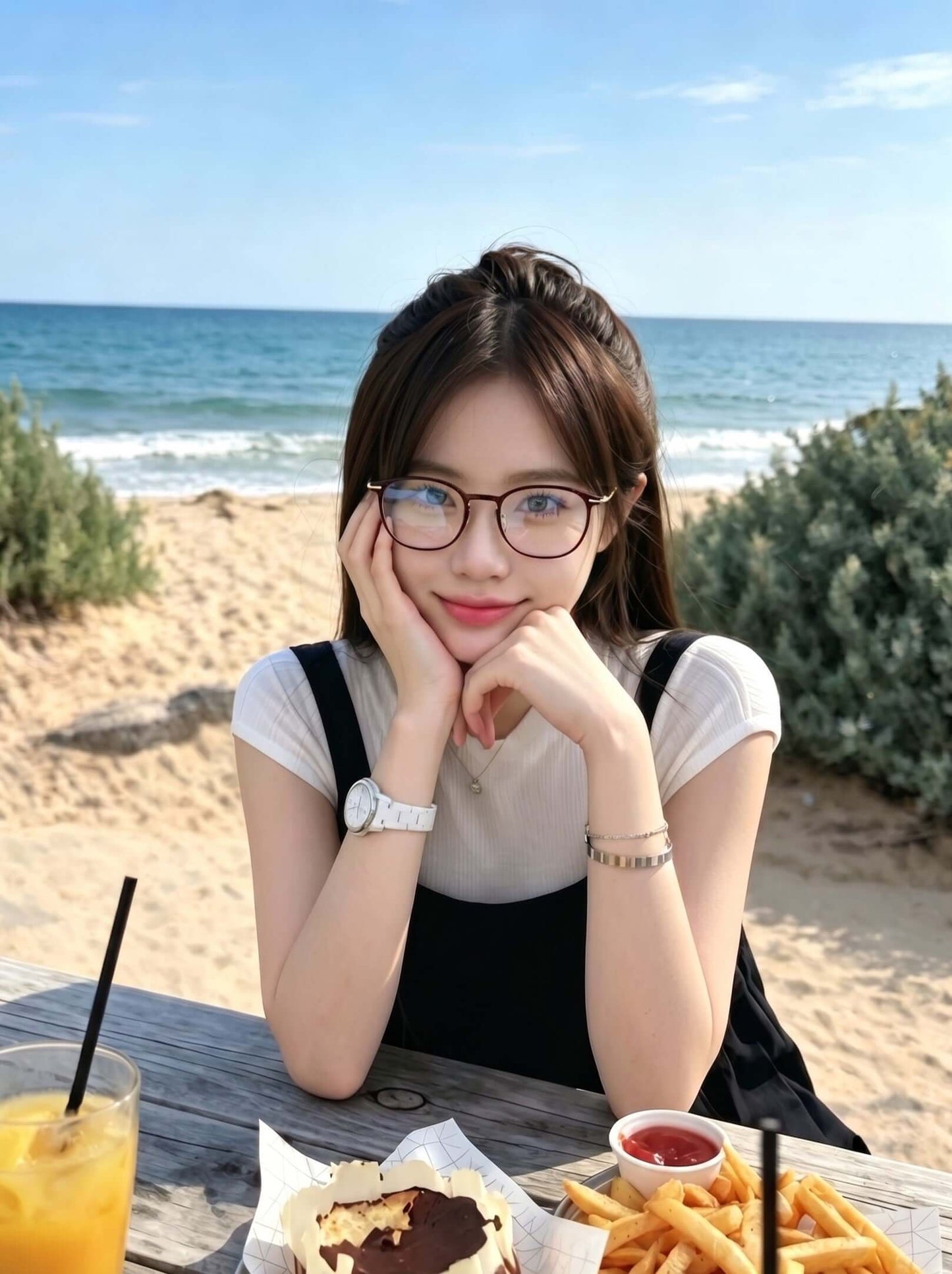 Artistic glasses frames V Pai 2324U on-model creative lifestyle shot