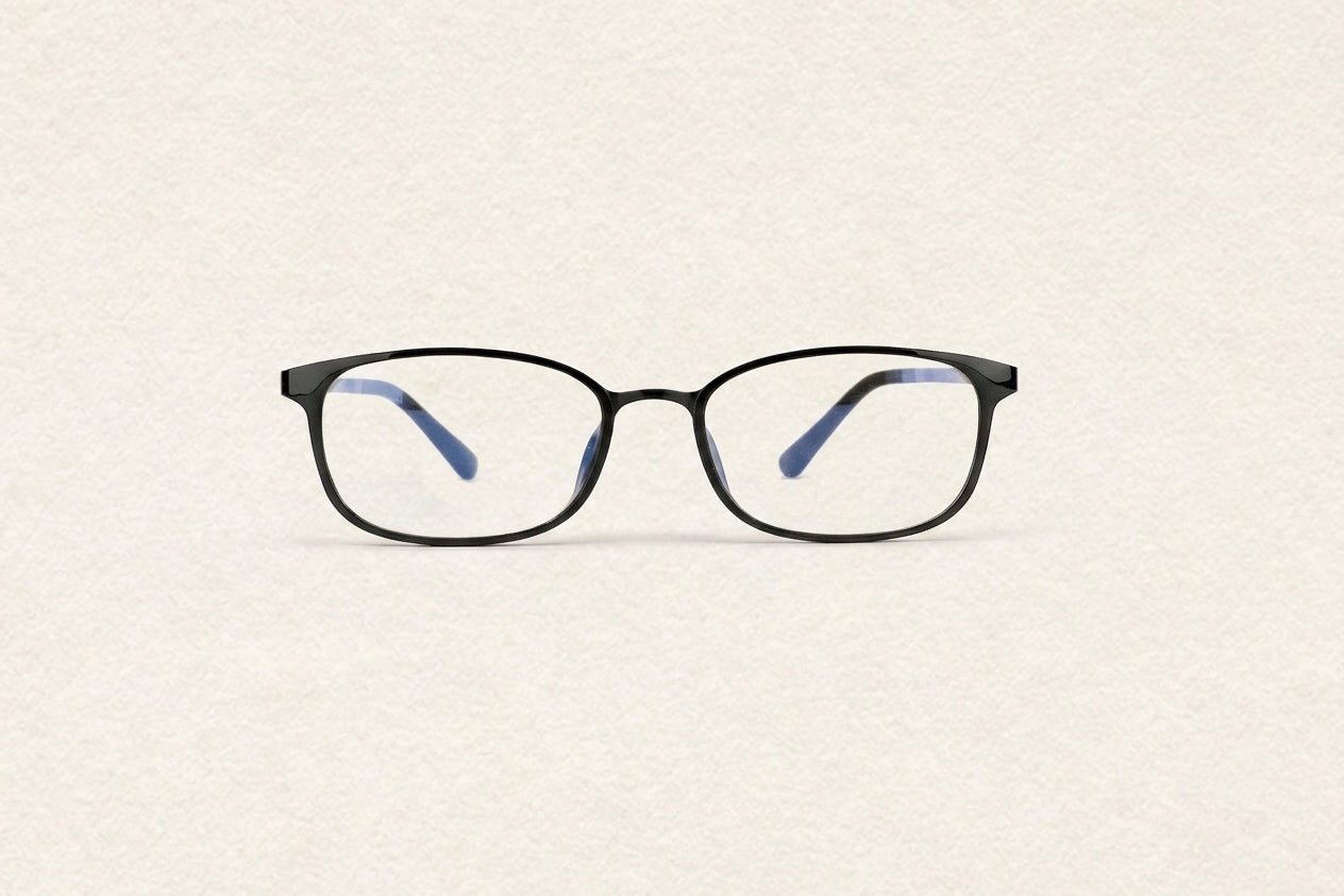 rectangular oval eyeglasses V2102U black full rim frame beige textured background front view